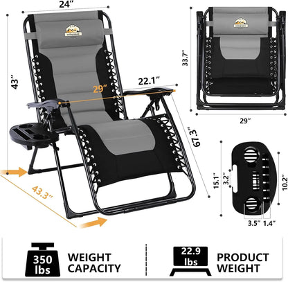 Oversized Padded Zero Gravity Lounge Chair, Foldable Patio Anti Gravity Reclining Chairs Folding Lawn Recliner Support 350 LBS