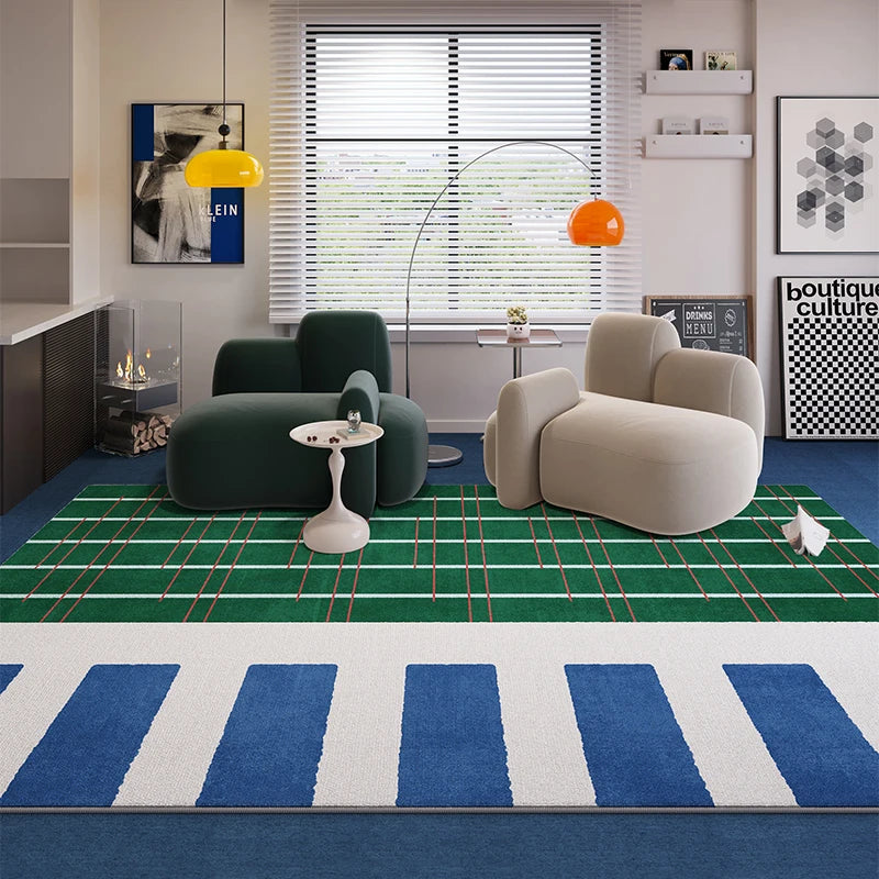 VIKAMA Blue Striped Living Room Rug Light Luxury Sofa Coffee Table Mat Retro Bedroom Lounge Large Area Carpet Home Decor