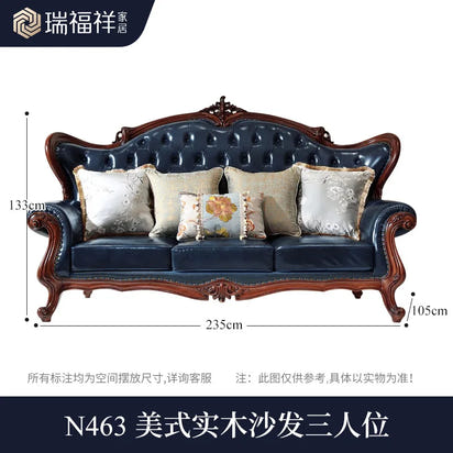 American all-solid wood leather sofa combination living room furniture large apartment European style