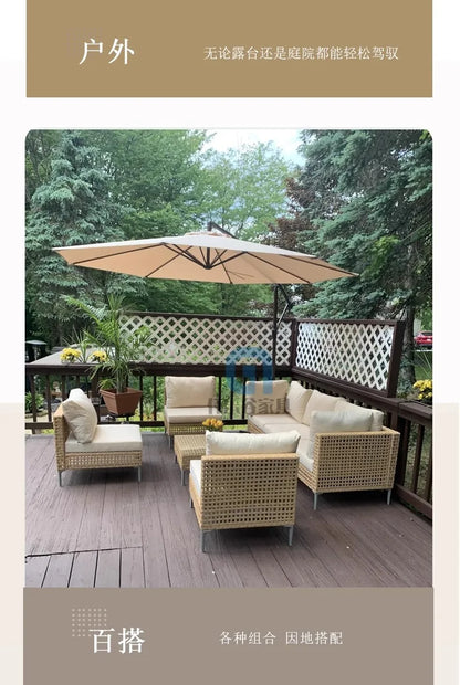 XJC Outdoor Rattan Sofa Combination Bed And Breakfast Balcony Courtyard Outdoor Open-air Garden Sun Room Leisure Small