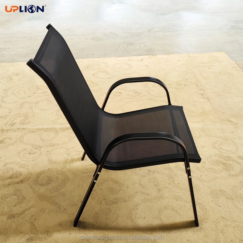 Patio Metal Dining Stacking Garden Chair With Arm Comfort Flex Material Popular Black Outdoor Metal Stacking Chair