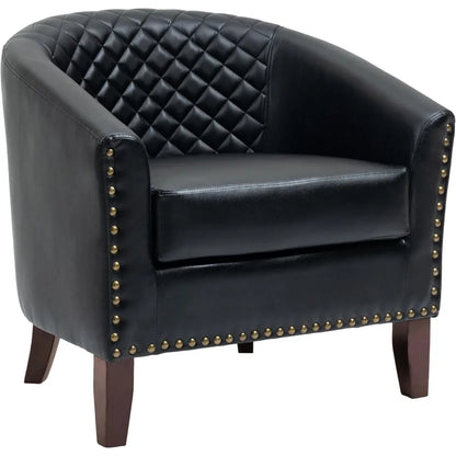 Modern Upholstered Barrel Club Chair with Nailed Trim for Living Room, Comfortable Accent Armchair for Bedroom