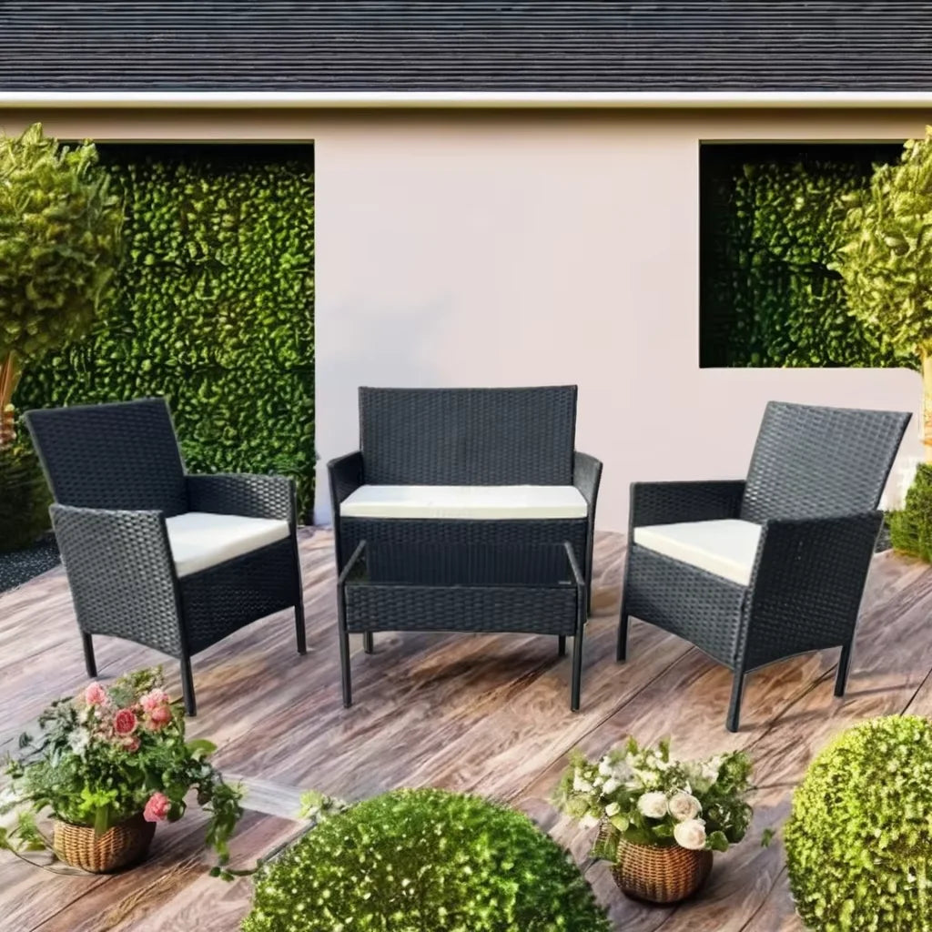Modern PE Rattan Wicker Garden Furniture Set Stainless Steel Table & Chair for Outdoor Patio for Hotels Courtyards & Apartments