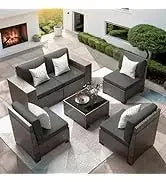 QAZ8-7 Piece Patio Furniture Set Fire Pit Table. Outdoor Conversation Sets Wicker Rattan Sectional Sofa with Coffee TSZ