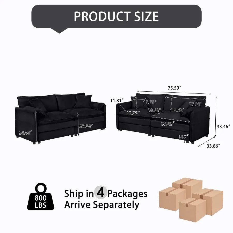 Oversized Deep Seat Luxury 2 Piece Sofa Set 2 Pieces of Loveseat Sofa Modern Chenille Comfy Cloud Couches Set for Living Room O