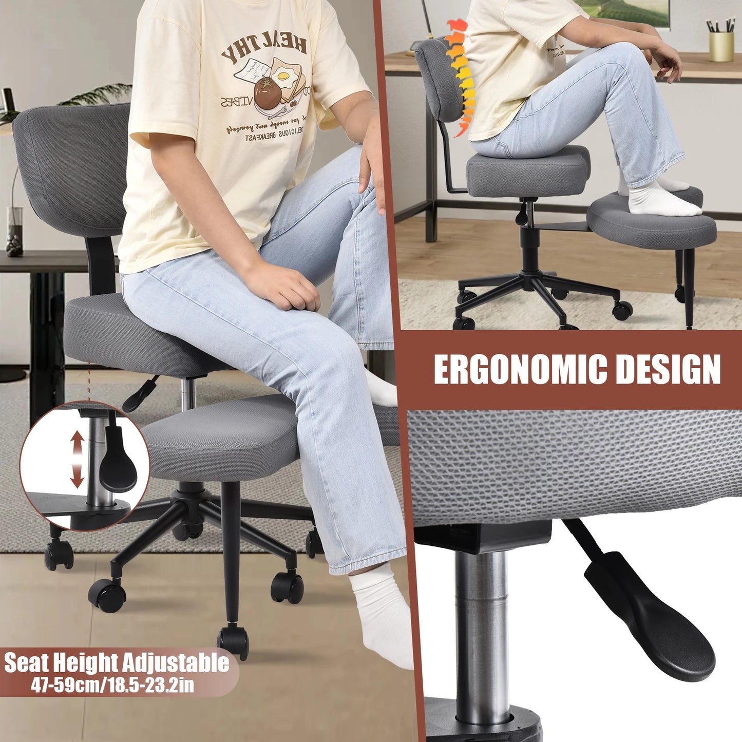 Cross Leg Chair - Meditation Chair with Wheels, ADHD Chair, Height Adjustable Seat, Adjustable Footstool