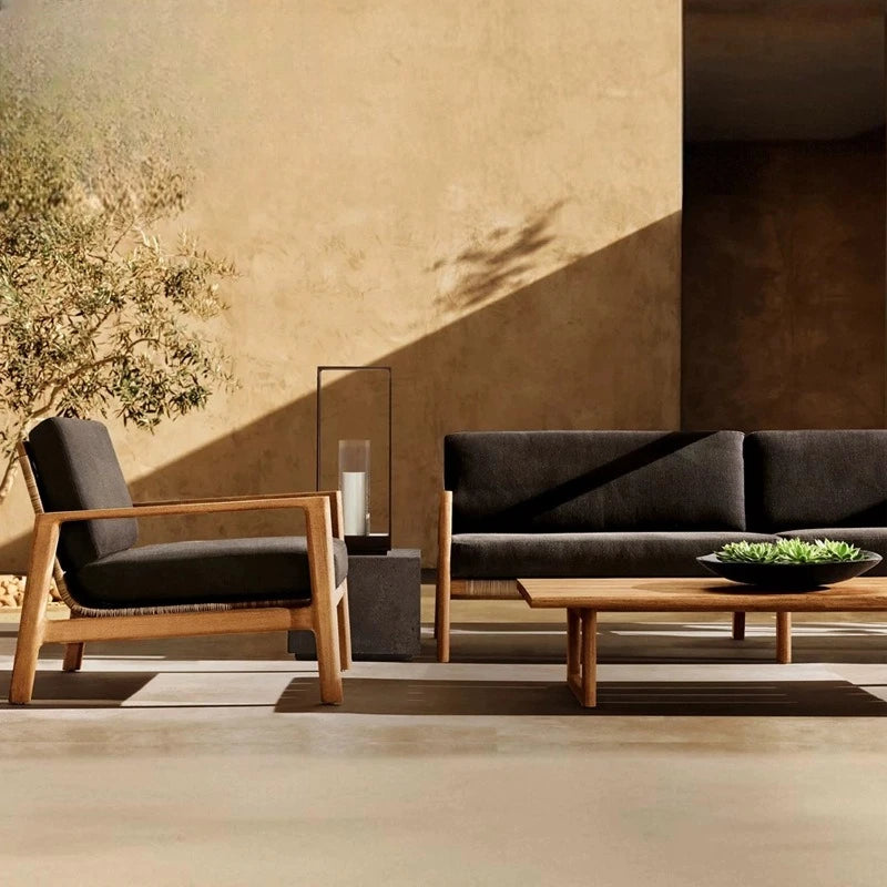 Leisure hotel terrace sofa high-end teak table and chair combination outdoor villa garden courtyard sofa coffee table combinatio