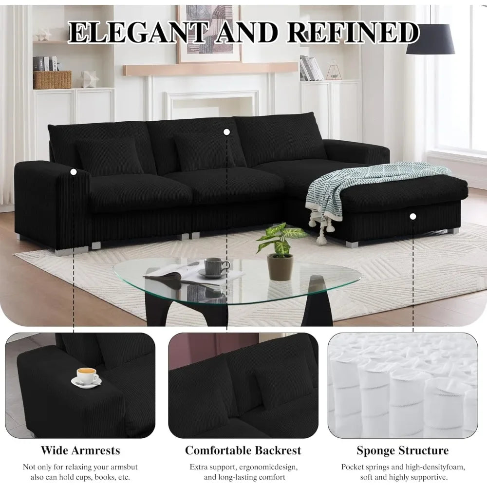 U Shaped Cloud Couch Sectionals Comfy White Sectional Couches for Living Room Modern Oversized Modular Sofas, Corduroy Large Big