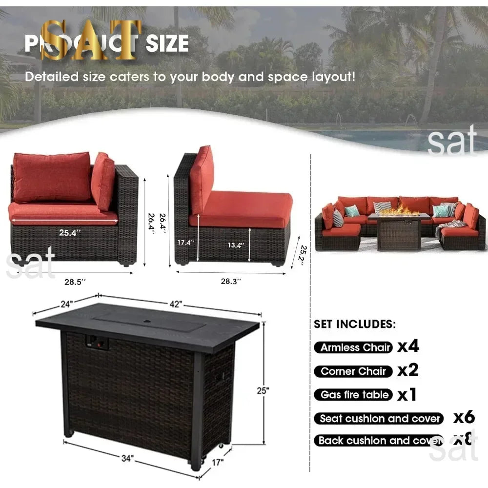 /Outdoor Furniture 7 Piece Sets with Fire Pit Table, Patio Couch Sectional with NoSlip Cushions and Cover, Outdoor Furniture S