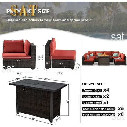 /Outdoor Furniture 7 Piece Sets with Fire Pit Table, Patio Couch Sectional with NoSlip Cushions and Cover, Outdoor Furniture S