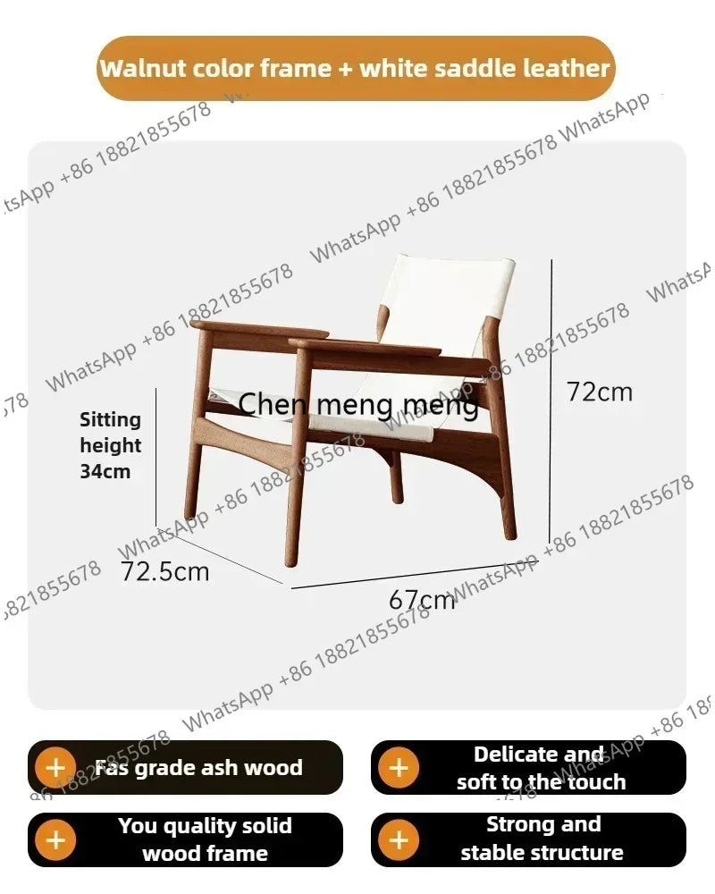 A178  High-end Leather Chair, Danish Leisure Single Back Chair, Solid Wood Saddle Leather Armchair, Home Balcony Leisure Chair
