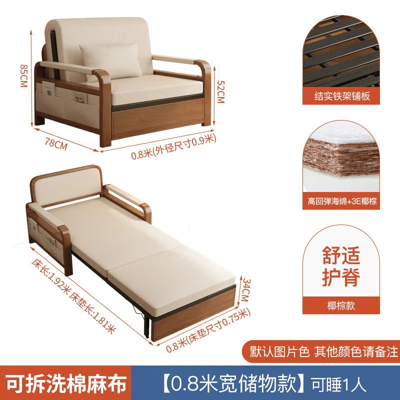 Light luxury home living room balcony folding sofa bed, single double multi functional telescopic bed