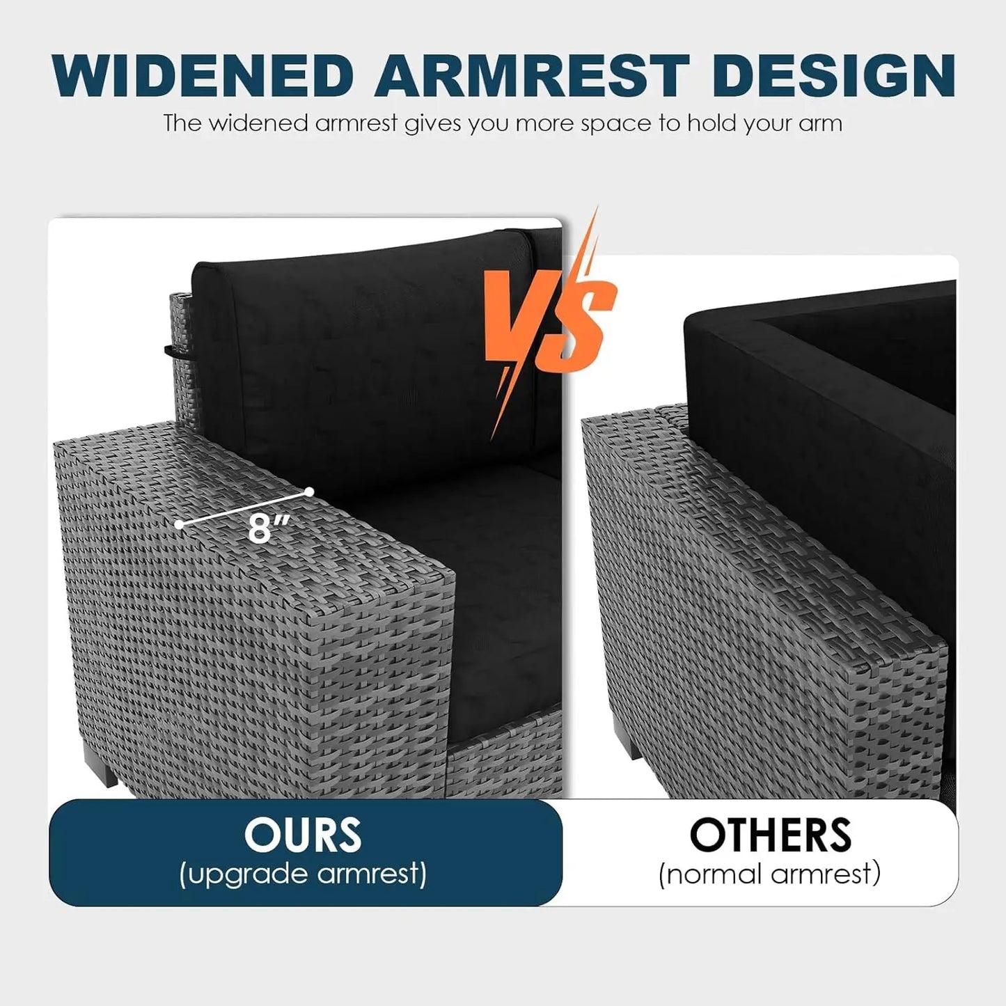 gray wicker outdoor sectional sofa set with 5-piece patio furniture and fire pit table