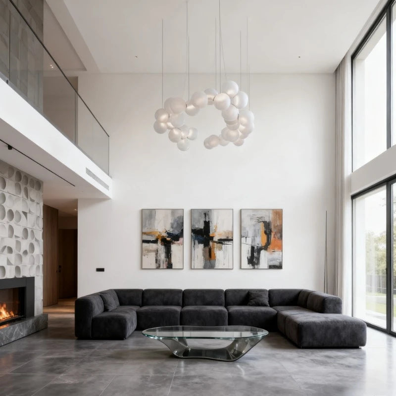 SANDYHA French Style Acrylic Ball Pendant Lights Creative Hanging Chandelier LED Lamps for Living Room Dining Table Modern Home