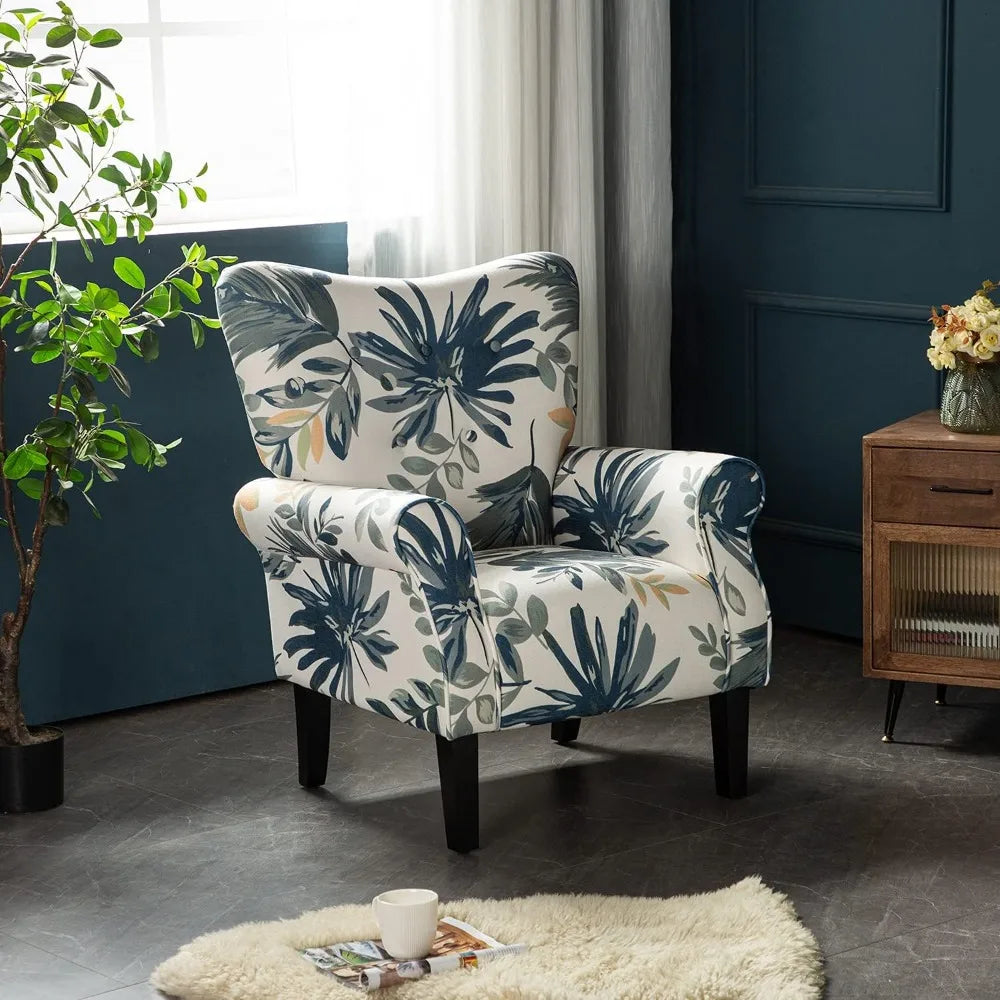 Modern Accent Chair,High Back Armchair,Upholstered Fabric Button Single Sofa with Wooden Legs for Living Room,Customized