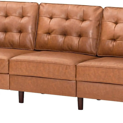 Brown Premium 3-Seater Faux Leather Sofa with Tufted Back & 2 Pillows for Living Spaces