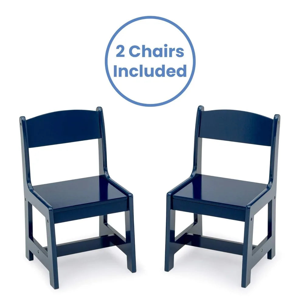 Kids Wooden Table and Chair Set with 2 Chairs, Deep Blue Color, Sturdy for Toddlers Ages 3+