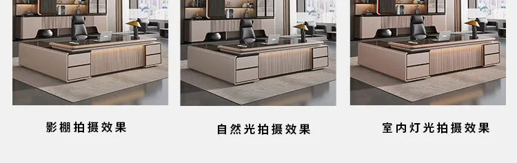 luxury Computer Office Desk Standing L Shaped Writing Boss Table Lift Up Table Gaming Sedentary Filing Cabinet Boss Furniture