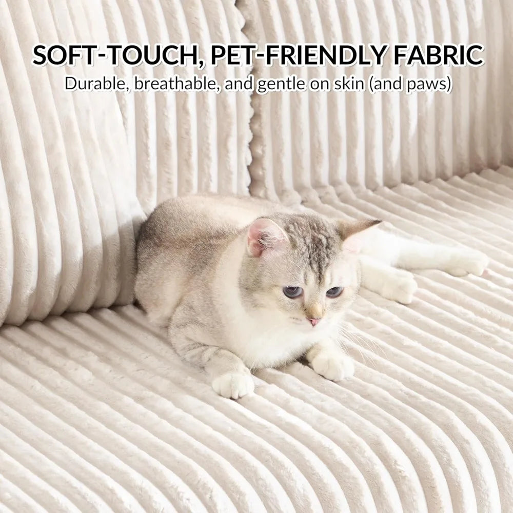 Modular Sectional Sofa in Corduroy, L-Shaped Cloud Couch with Ottoman, Deep Seating Living Room Furniture, Wide and Comfortable