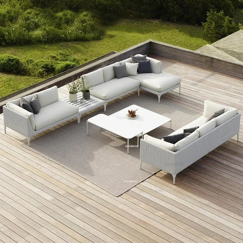 Modern Leisure PE Rattan Outdoor Sofas Set Patio Balcony Lounge Chair Simple Home Waterproof Sun Protection Set Garden Furniture