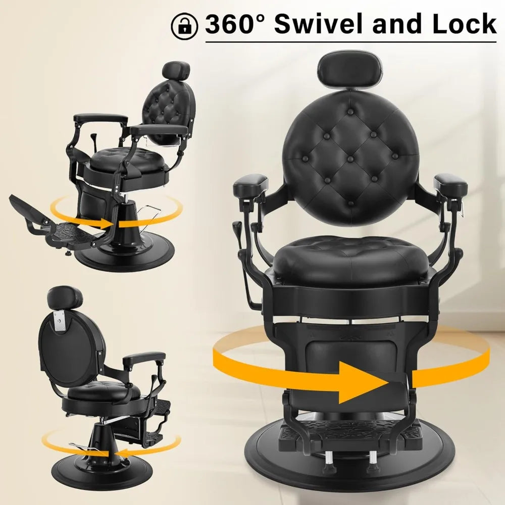 Heavy Duty Barber Chair for Barbershop,Reclining Salon Chair for Hair Stylist, 360° Swivel, Adjustable Footrest and Headrest
