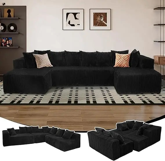 130" Cloud Sectional Couches For Living Room, U Shaped Boneless Sleeper Sofa Bed With Deep Seat Chaise, High Density Foam Compre