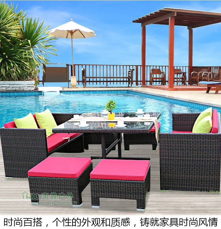 Outdoor rattan tables and chairs balcony rattan sofa courtyard leisure rattan art