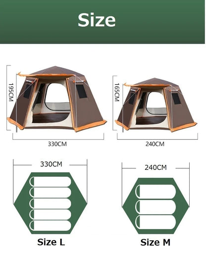 Automatic Camping Tent Outdoor Waterproof Anti-UV Hexagonal Big Tent Aluminum Pole Garden Pergola Awning Family Tent 4-6 Persons
