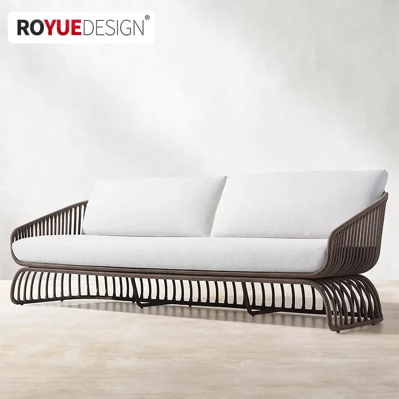 Italian Style Waterproof and Sunscreen Designer Garden Sofas Rattan Weaving Modern Garden Sofa Art Outdoor Furniture Divano HBOS