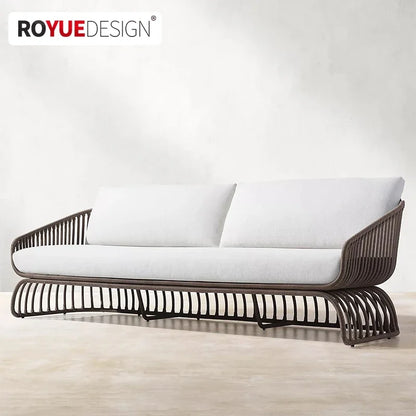 Italian Style Waterproof and Sunscreen Designer Garden Sofas Rattan Weaving Modern Garden Sofa Art Outdoor Furniture Divano HBOS