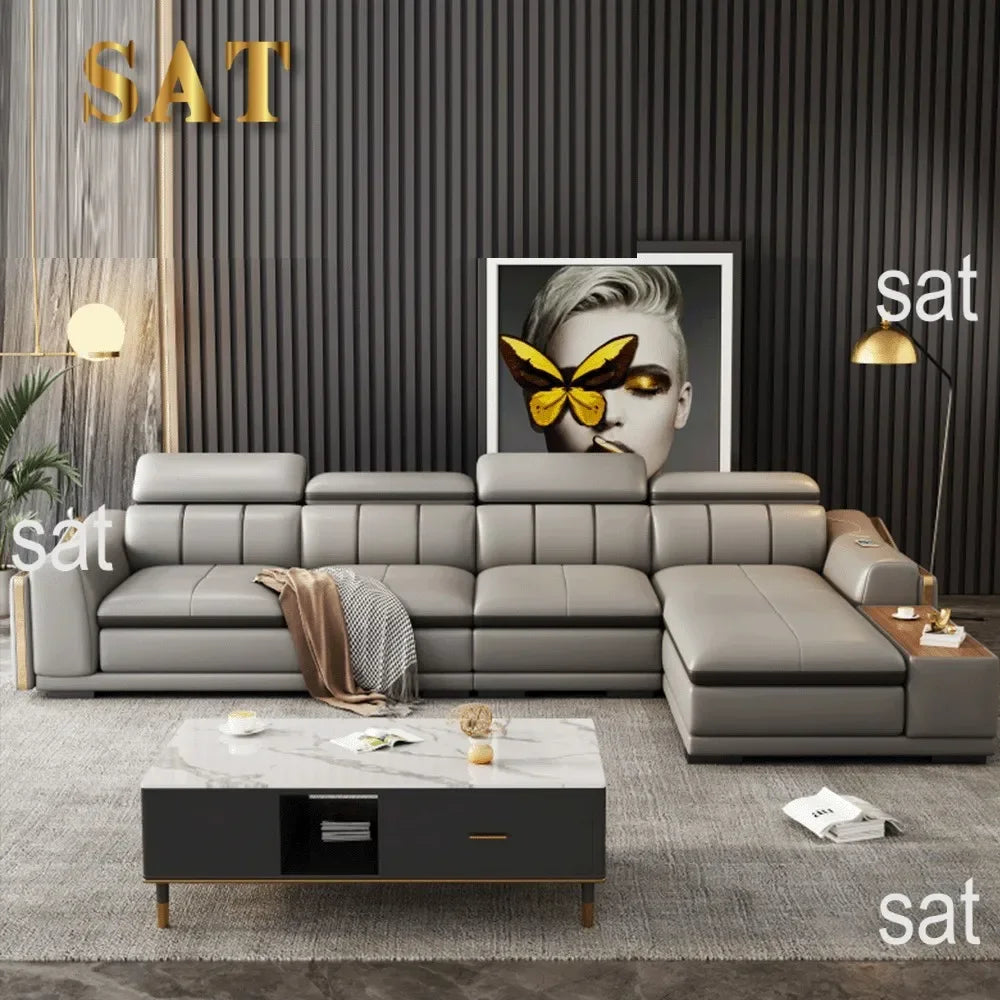 A Modern Sectional Leather Luxury Sofa Set Modular Furniture Home Multifunctional Living Room L Shape Corner Sofa