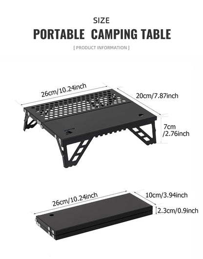 Pocket Mini Table, Foldable Leg Design Aluminum Lightweight Portable Table for Cookware, Camping, Hiking, Fishing