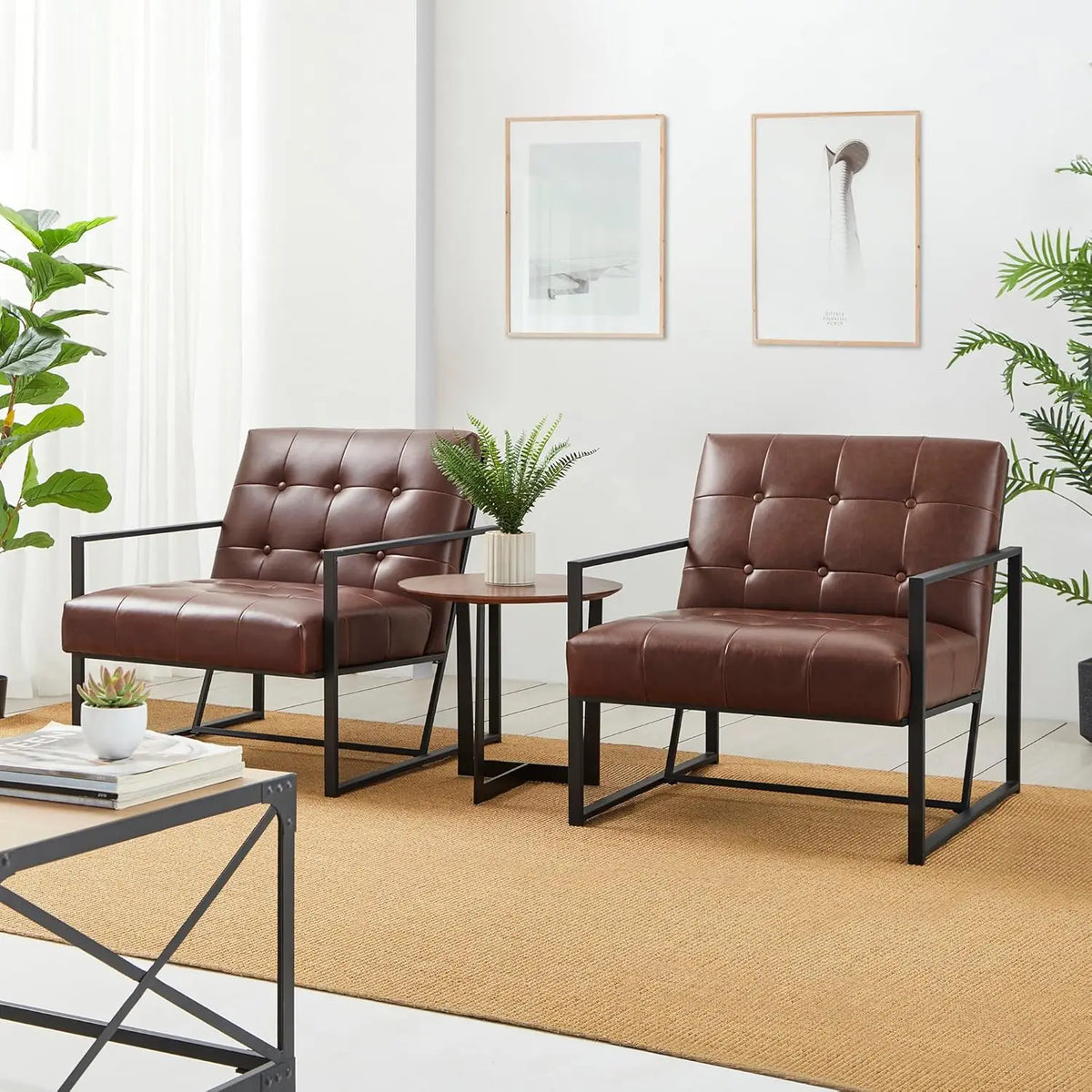 Mid Century Modern Accent Chair, Modern Living Room Chairs with Durable Metal Frame,PU Leather Cushioned, Reading, Customized