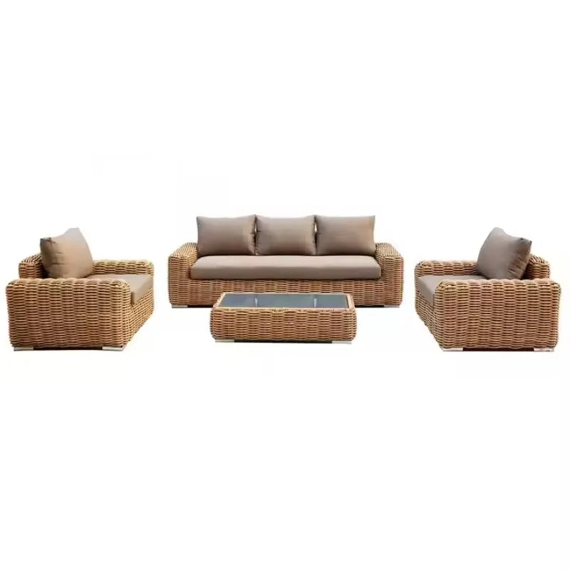 Balcony Living Room Furniture Sofa Set Pet Wooden PE Rattan Home Furnitures Modern Outdoor Patio Sofa Set Garden Furniture