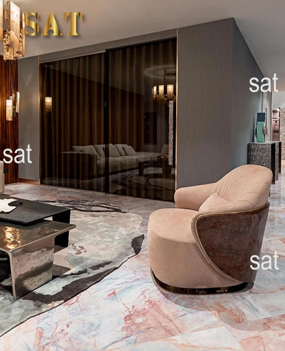 # Hot Villa Living Room Veneer Back Chair Luxury Modern Italian Leather Wood Veneer Leisure Chair