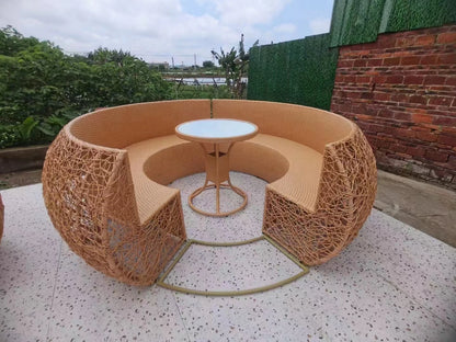 Rattan sofa combination courtyard garden leisure outdoor living room custom semi-circular arc rattan chair terrace outdoor
