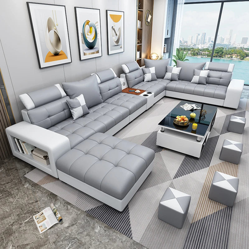 New nano three-proof latex leave-in technology fabric sofa living room size modern fully furnished furniture combination