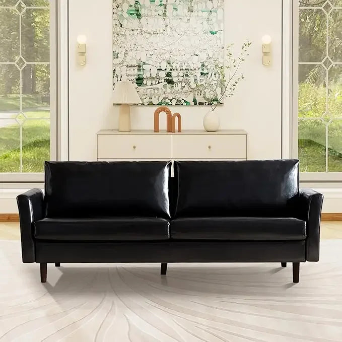 Modern Faux Leather Sofa for Small Spaces, 3 Seater, Bedroom, Office, Apartment, Living Room Couch, 80