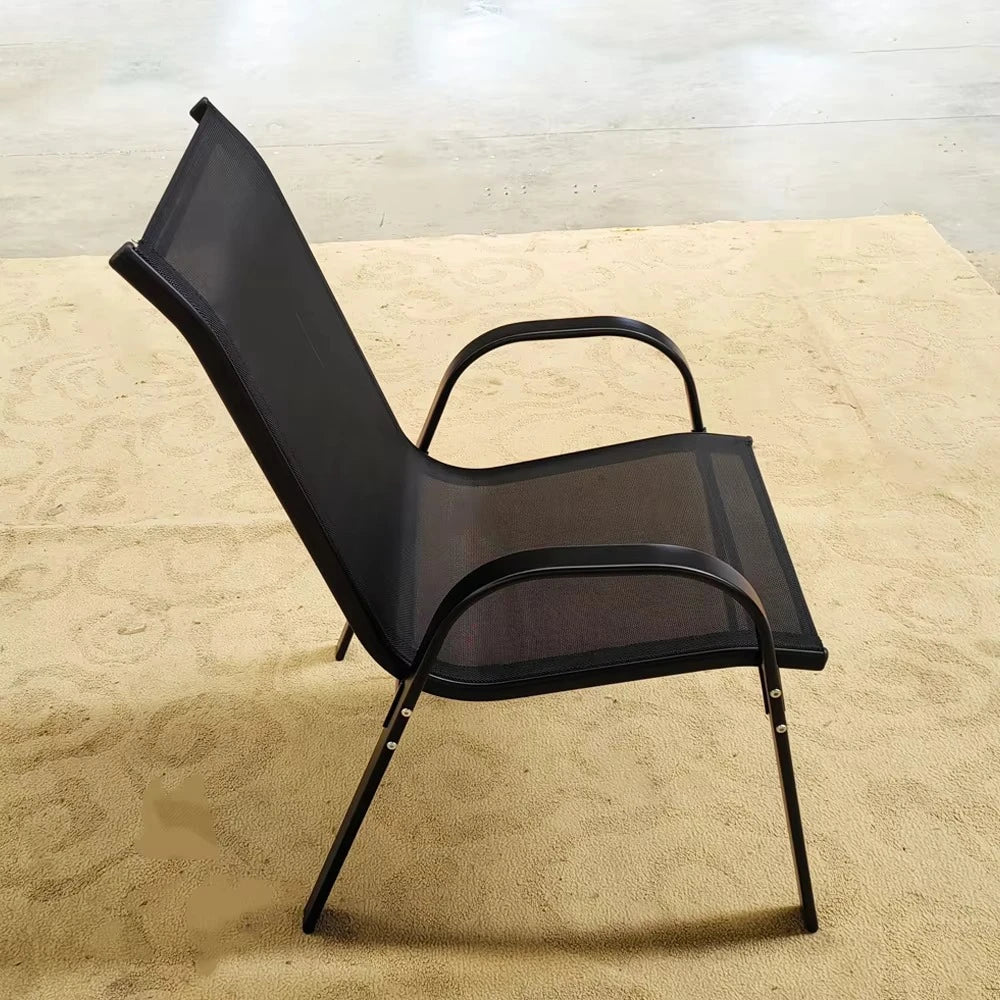 Patio Metal Dining Stacking Garden Chair With Arm Comfort Flex Material Popular Black Outdoor Metal Stacking Chair