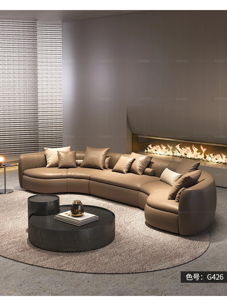 20031A Curved Leather Sofa First Layer Cowhide Semicircle Living Room Italian Modern Simple High-End Elegant