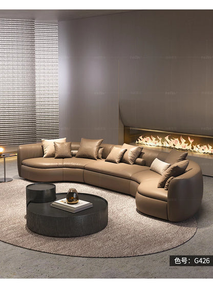20031A Curved Leather Sofa First Layer Cowhide Semicircle Living Room Italian Modern Simple High-End Elegant