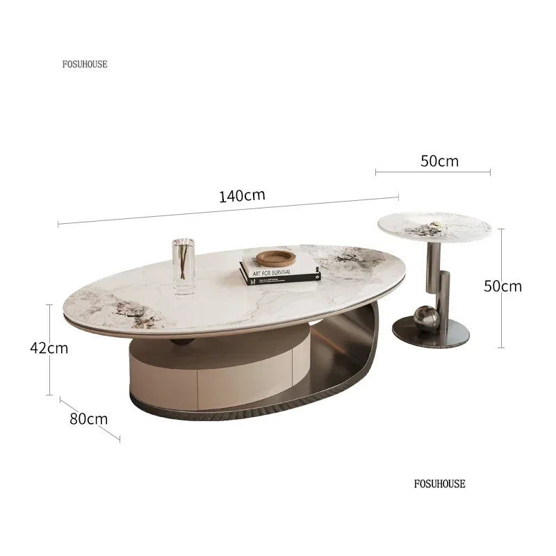 Nordic Light Luxury Designer Oval Coffee Table Rock Board Coffee Tables for Living Room Simple Storage Side Table Home Furniture