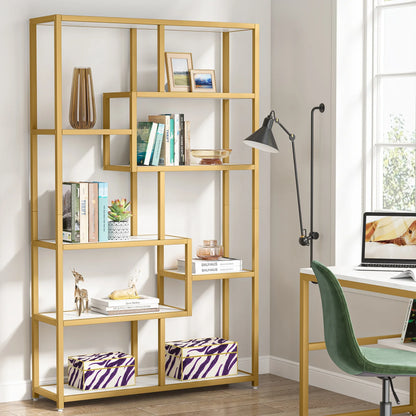 Tribesigns Bookshelf Bookcase, Gold 8-Open Shelf Etagere Bookcase with Faux Marble, Modern Book Shelves Display Shelf