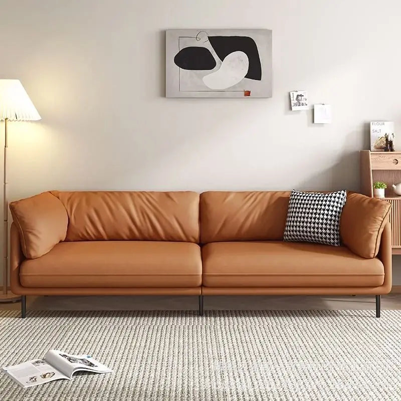 Retro oil wax leather living room sofa Modern simple small apartment sofa