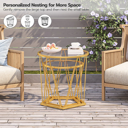 HOOBRO Coffee Table Set of 2 Round Coffee End Table with Metal Frame Glass Top Gold Side Table for Living Room and Balcony