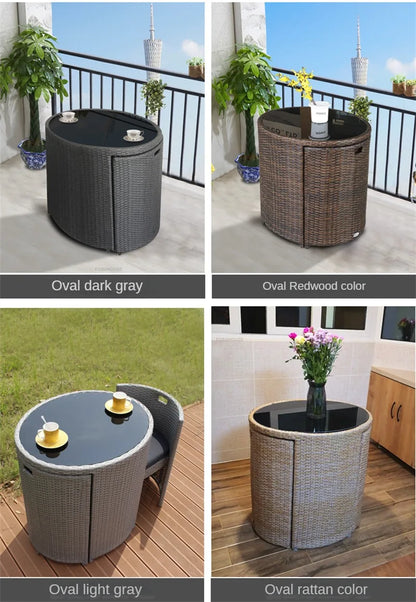 Balcony Rattan Garden Furniture Set 3-piece Courtyard Terrace Outdoor Round Table and Chairs Patio Leisure Table and Chairs B