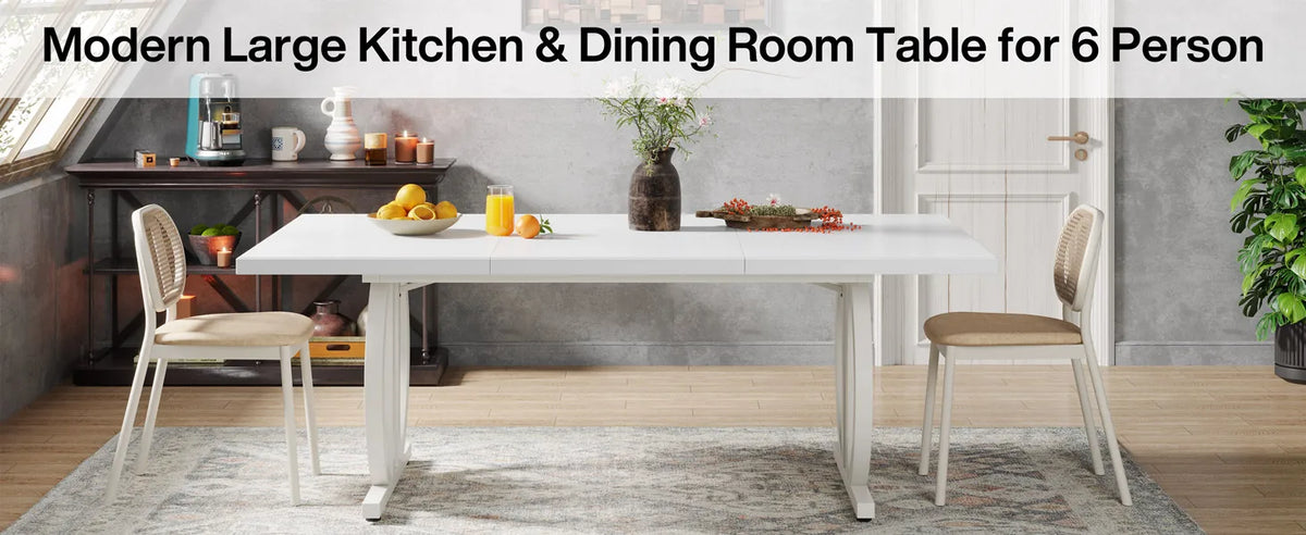 Tribesigns Dining Table for 4-6 People, 63-Inch Large Dinner Table with Heavy Duty Metal Frame, Modern Industrial Kitchen Table