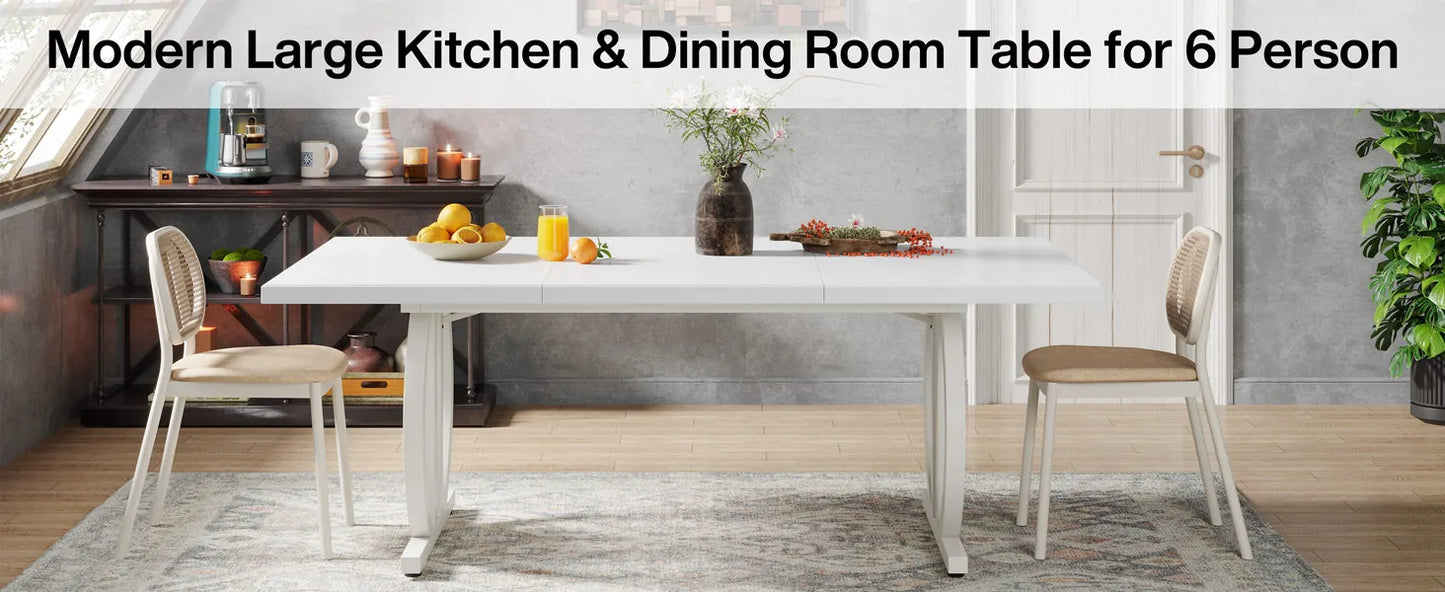 Tribesigns Dining Table for 4-6 People, 63-Inch Large Dinner Table with Heavy Duty Metal Frame, Modern Industrial Kitchen Table