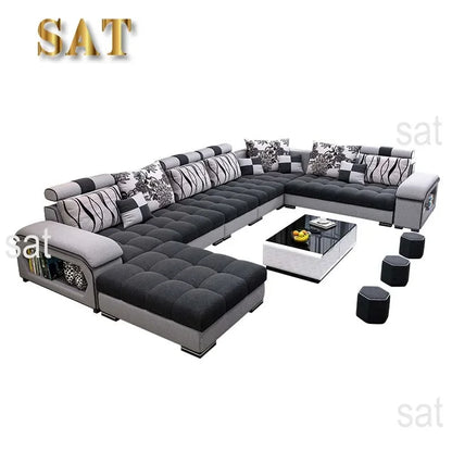 l # Modern Living Room Sectional Sofa U Shape 7 Seater Fabric Couch Luxury Sofa Set Multifunctional Corner Sofa With Usb Speaker
