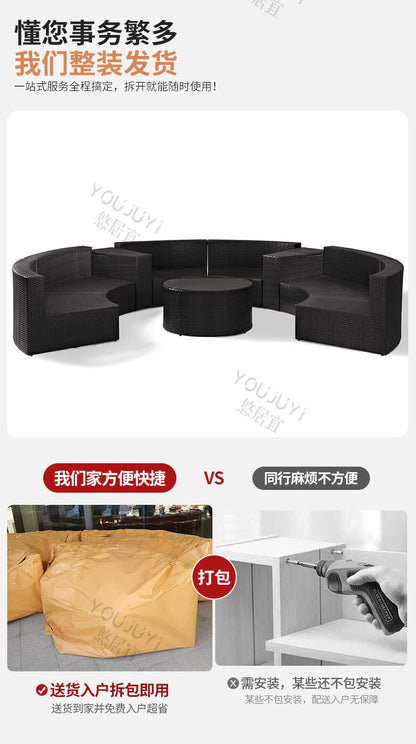 Outdoor sofa combination garden terrace leisure rattan circular courtyard outdoor open-air rattan chair sun room rattan sofa